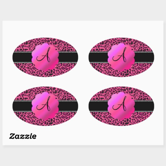 Pink Leopard Monogramm Ovaler Aufkleber (Blatt)