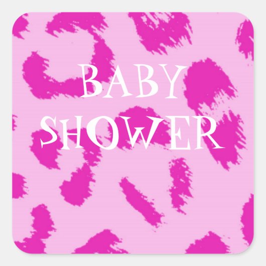 Pink Leopard Pattern Baby Dusche Quadratischer Aufkleber (Vorderseite)