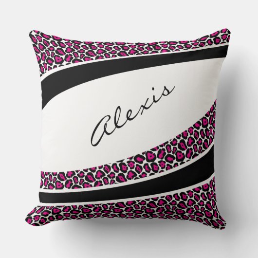 Pink Leopard Personalisierter Name Throw Kissen (Vorderseite)