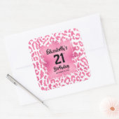 Pink Leopard Print 21. Geburtstag Personalisiert Quadratischer Aufkleber (Umschlag)