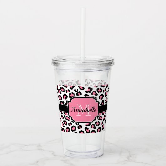 Pink Leopard Print Acryltrinkbecher (Vorderseite)