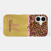 Pink Leopard Print and Gold Foil iPhone Case 16 Hülle (Rückseite (Horizontal))