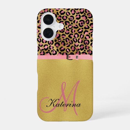 Pink Leopard Print and Gold Foil iPhone Case 16 Hülle (Rückseite)