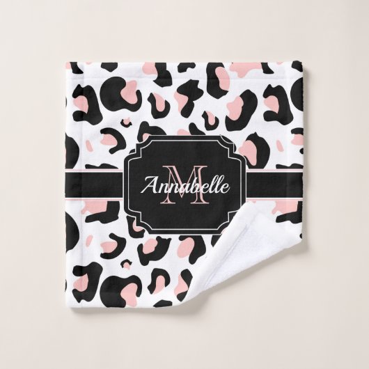 Pink Leopard Print Badhandtuch Set (Waschlappen)