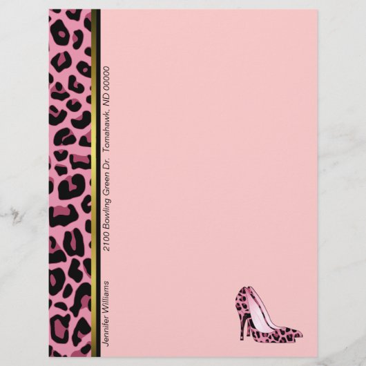 Pink Leopard Print Custom Letterhead Stationierung (Vorderseite)