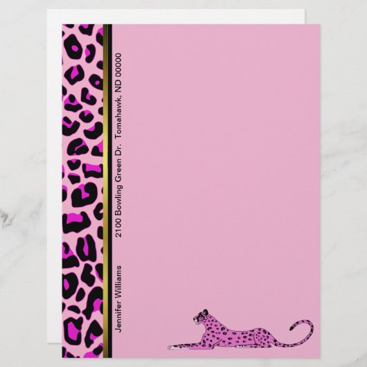 Pink Leopard Print Custom Letterhead Stationierung (Vorne/Hinten)