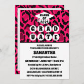 Pink Leopard Print Foto Graduation Party Einladung (Vorne/Hinten)