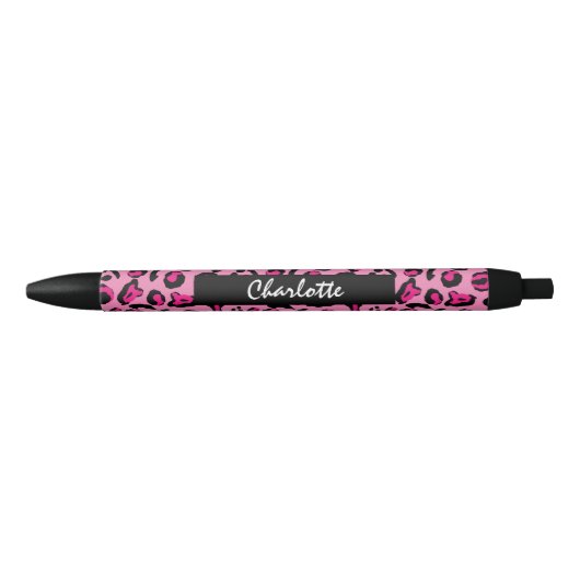 Pink Leopard Print Glam Girl Personalisiert Kugelschreiber (Vorderseite)