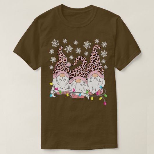 Pink Leopard Print Gnomes Xmas Weihnachts-Gno T-Shirt (Design vorne)