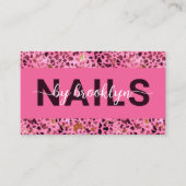 Pink Leopard Print Gold Foil QR Code Nail Tech Visitenkarte (Vorderseite)