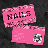 Pink Leopard Print Gold Foil QR Code Nail Tech Visitenkarte