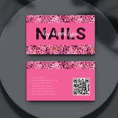 Pink Leopard Print Gold Foil QR Code Nail Tech Visitenkarte