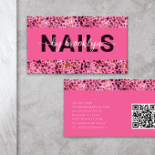 Pink Leopard Print Gold Foil QR Code Nail Tech Visitenkarte