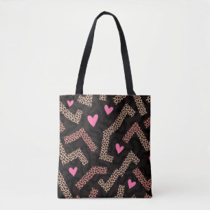 Pink Leopard Print Heart Tote Tasche mit Zigzag
