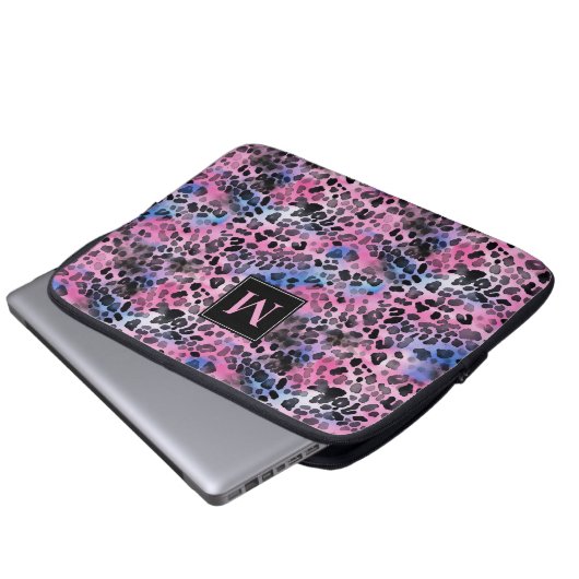 Pink Leopard Print Laptopschutzhülle (Vorne Knopf)
