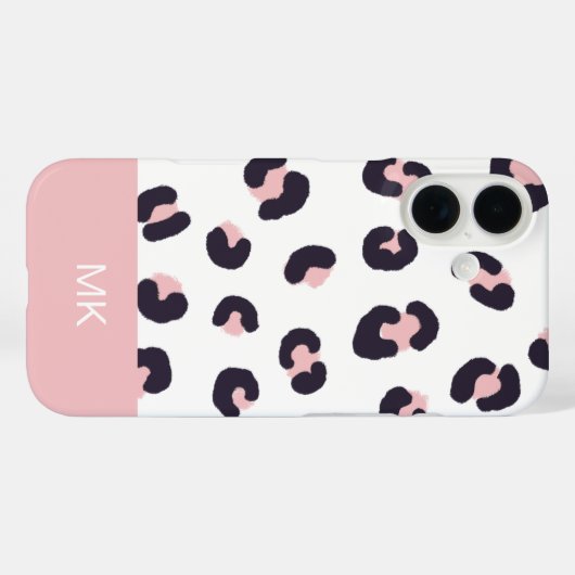 Pink Leopard Print Monogrammed Case-Mate iPhone Hülle (Rückseite (Horizontal))
