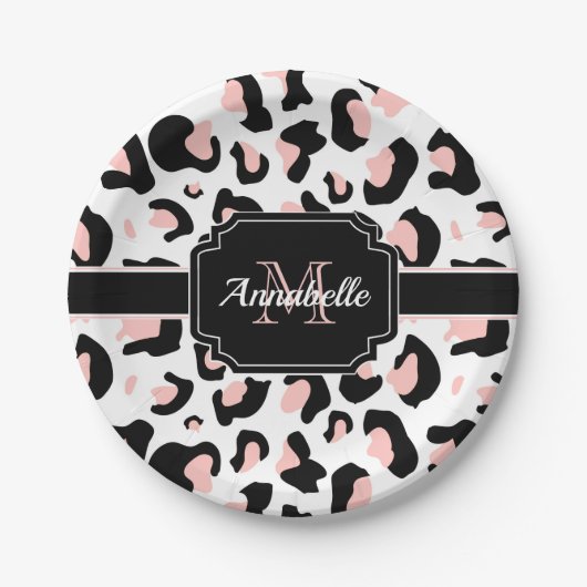Pink Leopard Print Pappteller (Vorderseite)