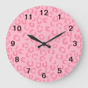 Pink Leopard Print Pattern. Große Wanduhr