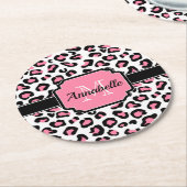 Pink Leopard Print Runder Pappuntersetzer (Angewinkelt)