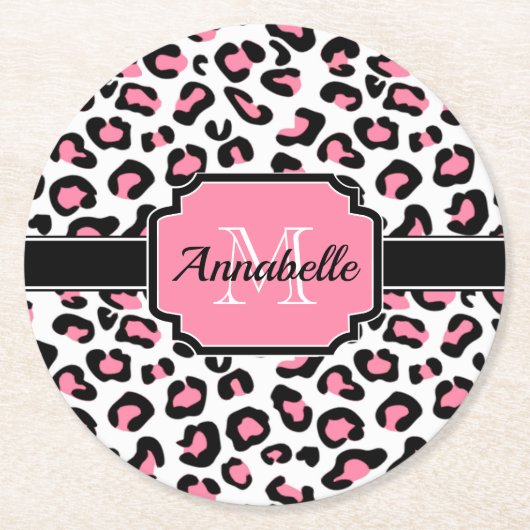 Pink Leopard Print Runder Pappuntersetzer (Vorderseite)