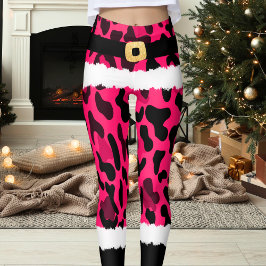 Pink Leopard Print Santa Claus Kostüme Weihnachten Leggings
