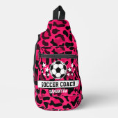 Pink Leopard Print Soccer Name Crossbody Bag (Vorderseite)