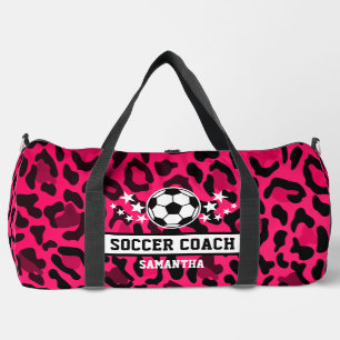 Pink Leopard Print Soccer Name Duffle Bag
