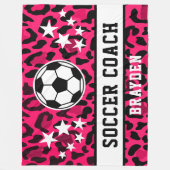 Pink Leopard Print Soccer Name Fleecedecke (Vorderseite)