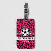 Pink Leopard Print Soccer Name Gepäckanhänger (Vorderseite Vertikal)