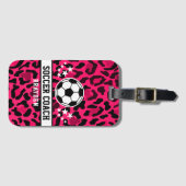 Pink Leopard Print Soccer Name Gepäckanhänger (Vorderseite (Horizontal))