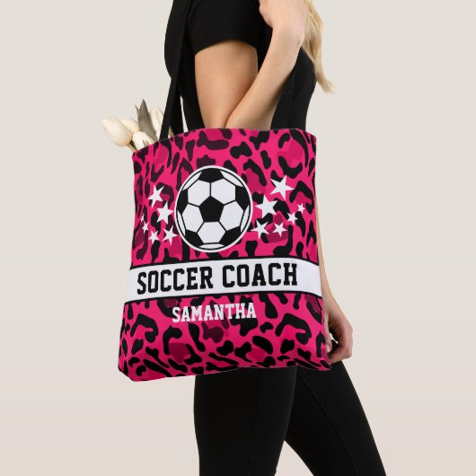 Pink Leopard Print Soccer Name Tasche (Von Nahem)
