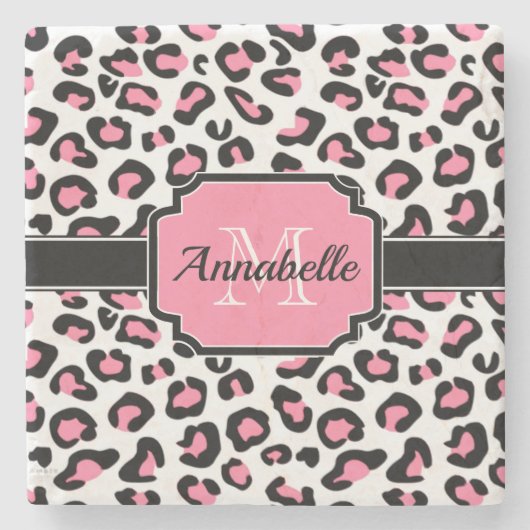 Pink Leopard Print Steinuntersetzer (Vorderseite)