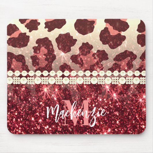 Pink Leopard Print und Glitzer Mousepad (Vorne)