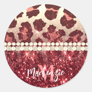 Pink Leopard Print und Glitzer Runder Aufkleber