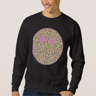 Pink Leopard Smile Face  Heart Eyes Happy Face Sweatshirt