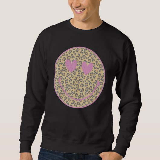 Pink Leopard Smile Face Heart Eyes Happy Face Sweatshirt (Vorderseite)