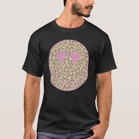 Pink Leopard Smile Face Heart Eyes Happy Face T-Shirt (Vorderseite)