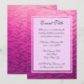 Pink Leopard Strip Glitzer Look Einladung (Vorne/Hinten)