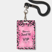 Pink Leopard Sweet 16. Geburtstag Einladender VIP  Ausweis (Vorderseite mit Lanyard)
