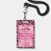 Pink Leopard Sweet 16. Geburtstag Einladender VIP  Ausweis (Rückseite mit Lanyard)