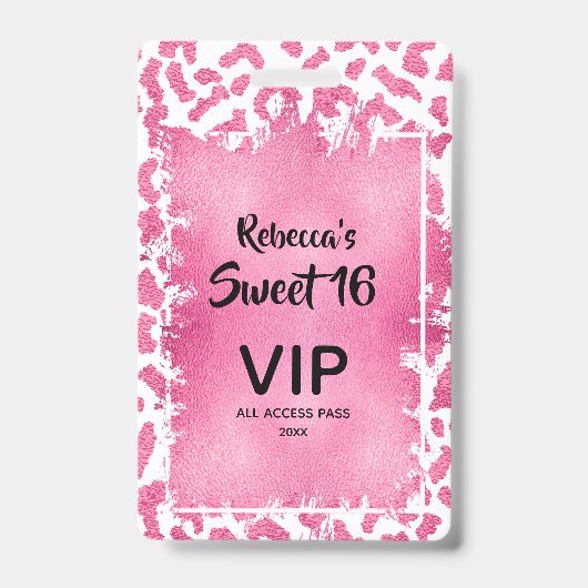 Pink Leopard Sweet 16. Geburtstag Einladender VIP  Ausweis (Vorderseite)