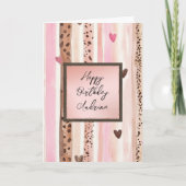 Pink Leopard Tier Streifen Herzen Röte Geburtstag Karte (Vorderseite)