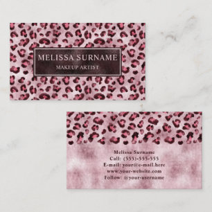 Pink Leopard Tierdruck Faux Folien Make-up-Künstle Visitenkarte