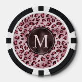Pink Leopard Tierdruck mit Faux-Folie-Monogramm Pokerchips (Vorderseite)