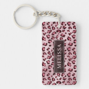 Pink Leopard Tierdruck mit Faux-Folie und Name Schlüsselanhänger
