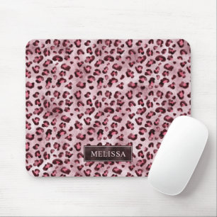 Pink Leopard Tierdruck mit Faux-Folie und Namen Mousepad