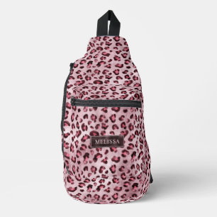 Pink Leopard Tierdruck mit Fauxfolie und Name Crossbody Bag