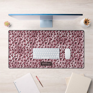 Pink Leopard Tierdruck mit Fauxfolie und Namen Schreibtischunterlage