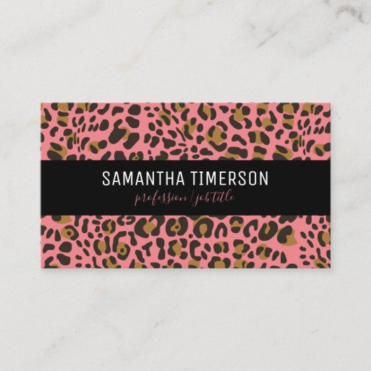 Pink Leopard Tierdruck Modern Beruflich Visitenkarte (Vorderseite)