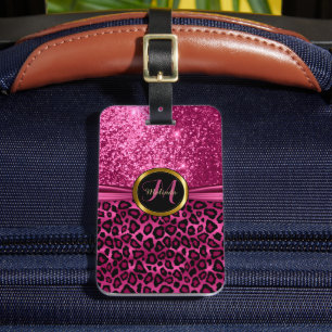 Pink Leopard Tierhaut und Glitzer - Monogramm Gepäckanhänger